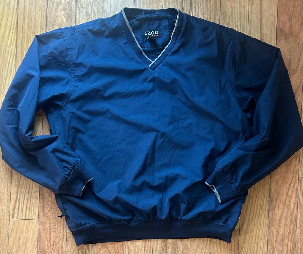 Retro Y2K Izod XFG Navy windbreaker varsity sweater Men Medium V Neck